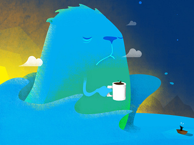 Sleepyhead boat cartoon character design coffee drawing illustration monster morning ocean sleepy sunrise wip