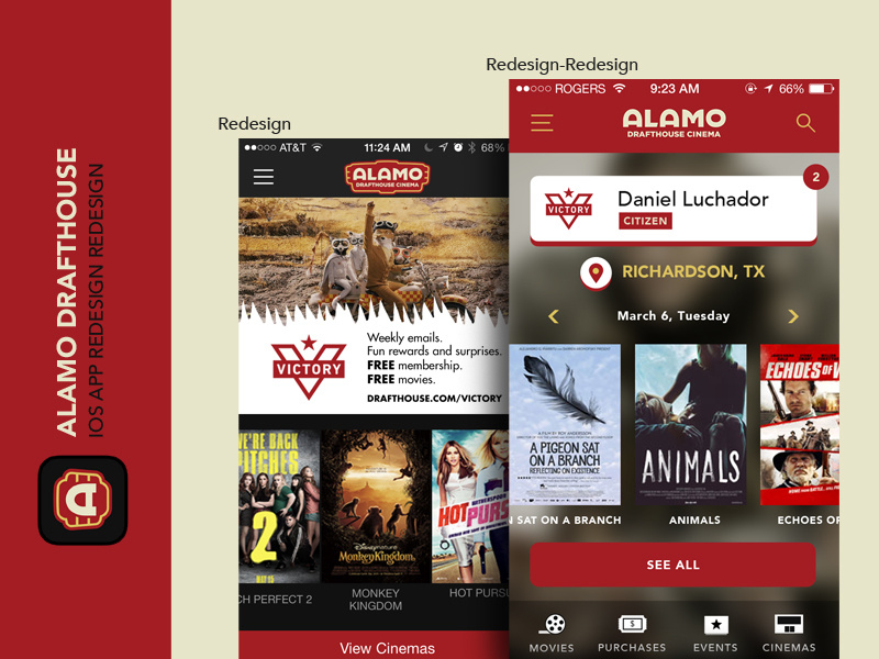 Alamo Drafthouse App Redesign-Redesign movies drafthouse alamo iphone ios ui ux app redesign
