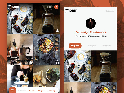 DRIP - Coffee App for Snobs android app coffee drip grid ios minimal ui ux