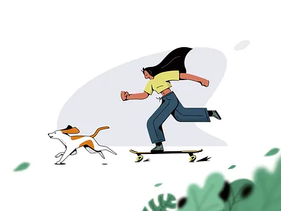 skater girl design dog flat icon illustration skateboard skater summer young