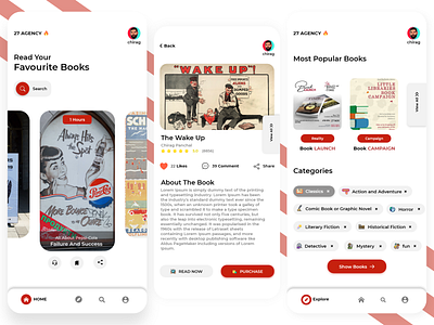 Book App Design app book book app design bookapp branding design flat minimal red them typography ui ux