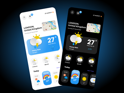 Weather App Design app black white black theme blue theme cloud design design app flat illustration minimal ui ui design ux weather app weatherapp