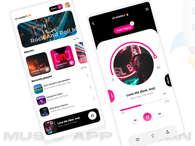 MUSIC APP DESIGN :) app branding design flat illustration logo minimal music app design pink theme ui ux vector