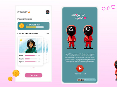 Squid Game App Ui Design Concept. app best design illustration minimal squidgame today tranding trending ui uieveryday ux