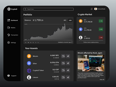 Crypto Dashboard black crypto cryptocurrency dark dashboard simple ui ui design