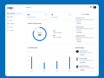 Dashboard UI blue blue dashboard dashboard job management property simple ui ui design