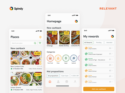 Spindy - Cashback Food Service design ios mobile ui ux