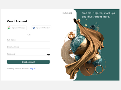 Sign up page for 3D object, mockup and illustration. 3d design graphic design illustration sign up page typography ui ui design vector web design