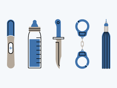 Blue Icons handcuffs icons infographic knife pregnancy test bottle tassel