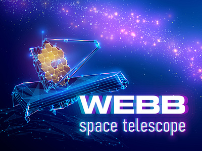 JAMES WEBB SPACE TELESCOPE futuristic illustration low poly lowpoly neon science space technology telescope wireframe