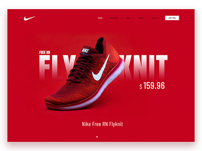 Nike Free Rn Fly-knit Shoe Webpage 100 days of design 100 days of ui air attractive clean ui daily 100 challenge daily ui dailyuichallenge design landing page nike red shoe red webpage shoes ui webpage