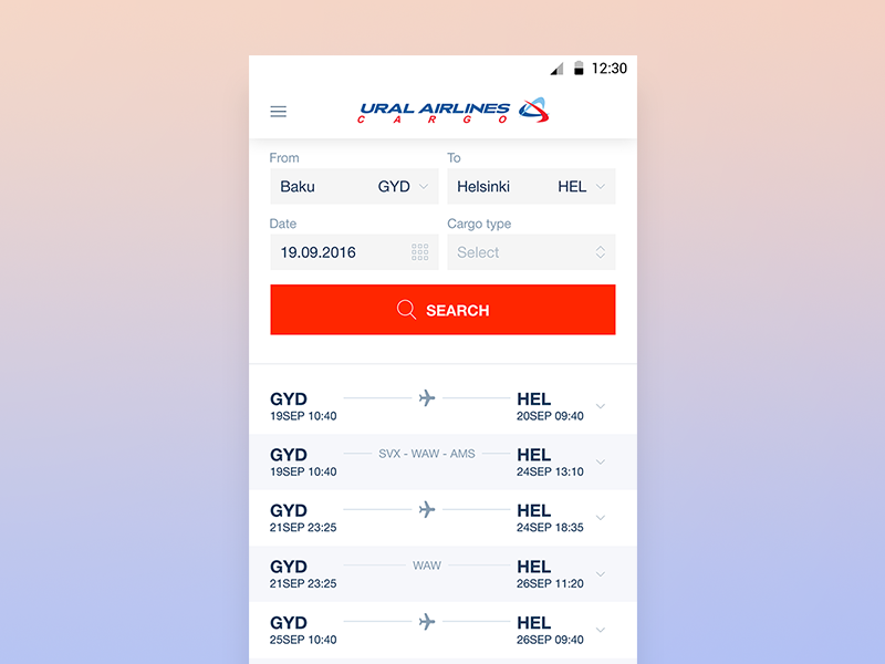 Booking Air Cargo, Ural Airlines Cargo plane minimal clean material design android flight booking ural airlines booking air cargo airport airplane