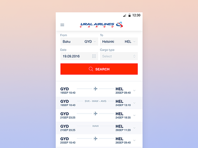 Booking Air Cargo, Ural Airlines Cargo air cargo airplane airport android booking clean flight booking material design minimal plane ural airlines