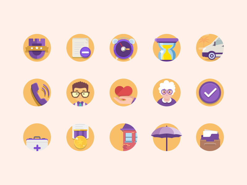 Set of icons for the site for the elderly care call granny health alarm clock document caregiver home care icon seticons