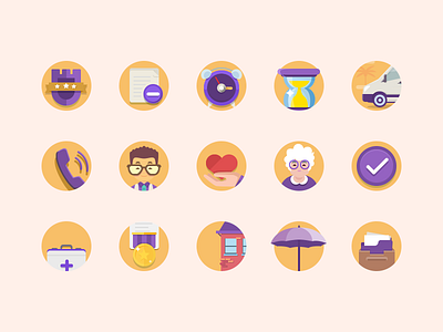 Set of icons for the site for the elderly care alarm clock call caregiver document granny health home care icon seticons