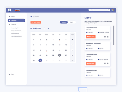 Calendar - Online Education class dashboard date day education event figma interface design management meeting month monthly online education reminder schedule track ui ux website week