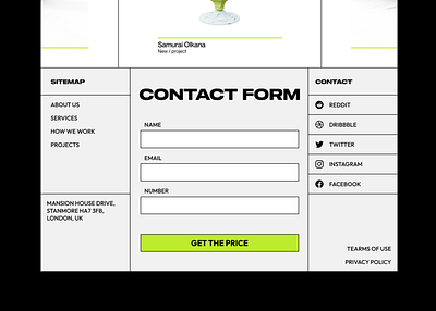 Footer Brutalist Contact Form balenciaga contact contact form footer form green grey grid neon green social social medias