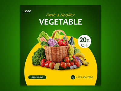 Fresh and healthy vegetable or organic food social media post design fresh graphic design illustration media organic food post design social template vector