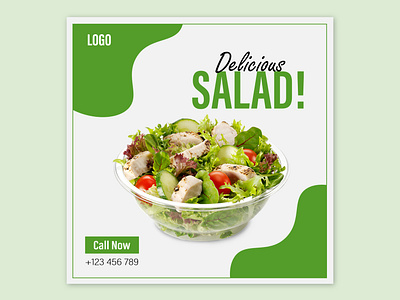 Delicious salad and diet food social media post design template