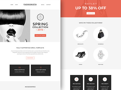 Freebie PSD+Sketch: Fashionista (Responsive Email Newsletter) campaignmonitor download email freebie html mailchimp newsletter psd rocketway sketch template themeforest