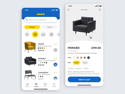 IKEA App Redesign Concept app application concept design ecommerce explore feed figma ikea ios mobile product redesign redesigned ui user experience user interface ux
