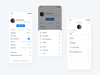 Social media app - settings albums catalog comment daily ui edit friend graphic design influencer layout minimalism mobile photo profile search settings share sharing social media travel user