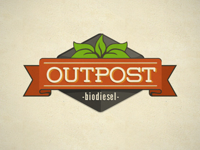 Outpost green leaf logo orange retro ribbon