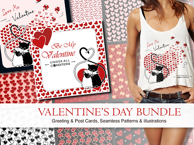 Be My Valentine Under All Conditions art print backdrops backgrounds cute cats design graphic design heart pattern heart prints illustration in love prints romance seamless valentines day patterns t-shirt illustration valentines day