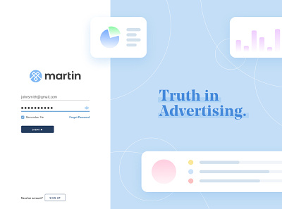Martin Sign In ad tech blue branding flat icons illustration minimal onboarding sign in ui