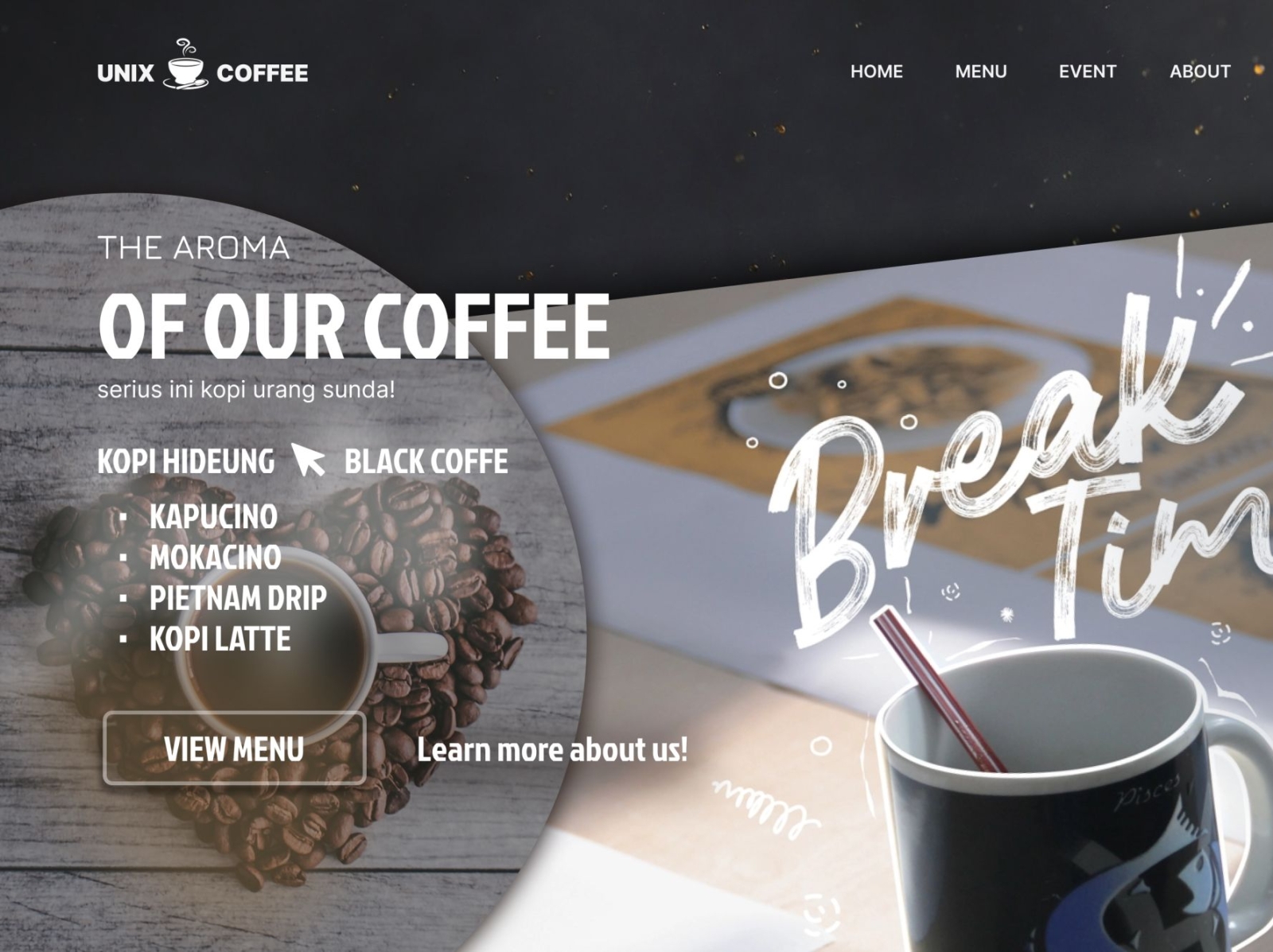 The aroma of coffee (Unix Coffee) coffee landingpage