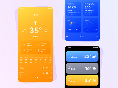 Weather - Mobile App app colorful gradient interface ios list location minimal mobile tokyo ui weather