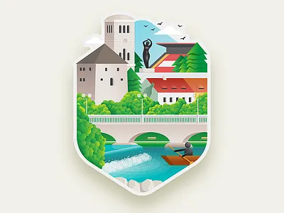 Bihac Illustration bihac bridge design graphic illustration kapetanova kula river sticker una