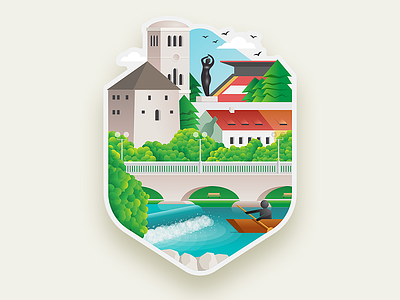 Bihac Illustration bihac bridge design graphic illustration kapetanova kula river sticker una