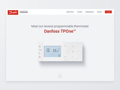 Danfoss TPOne™ Product Website danfoss landing minimal page product thermostat tp1 tpone website