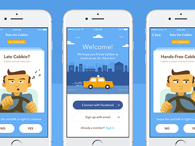 Taxi Rating App Design animation app character design illustration rating swipe taxi ui ux