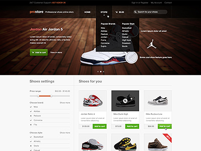 Shoes store website design - finished adidas cart converse jordan nike puma shoes store supra web