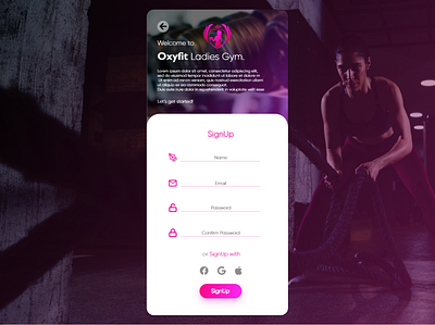 Sign Up page - Oxyfit Ladies Gym branding design illustration logo typography ui ux vector