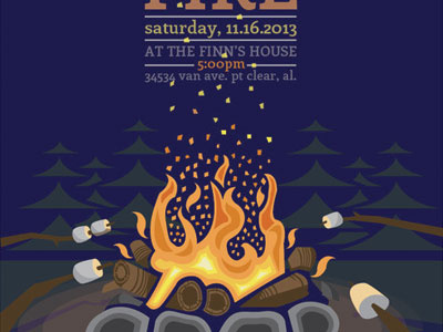 Bonfire Invitation bonfire camping fire illustration invite marshmallows nighttime typography