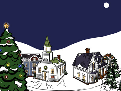 christmas village. christmas snow trees village
