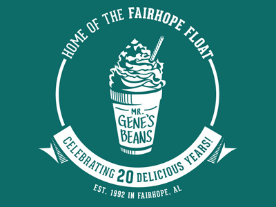 Mr. Gene's Beans anniversary coffee shop design fairhope float ice cream illustration logo