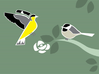 bird conversation II. birds flowers illustration