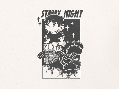starry night boy cartoon character cute drawing graphic design illustration lineart linesketch monochrome night simpleart sketch starry vintage