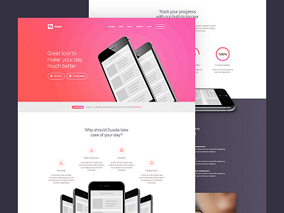 App Landing Page [PSD] app application clean concept design flat free gradients homepage landing mobile page