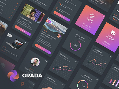 Grada - Free Figma UI Kit dark figma flat free grada gradients kit modules round typography ui