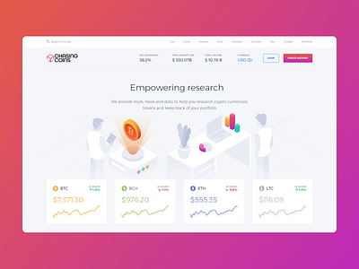 Chasing Coins coins crypto desk graphs illustrations isometric light people ui ux