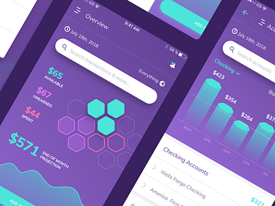 Personal Finance App app color concept dark finance flat ios mobile personal purple ui ux