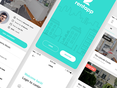 Rentapp Concept app concept ios light line list minimal mobile profile rent simple teal ui ux