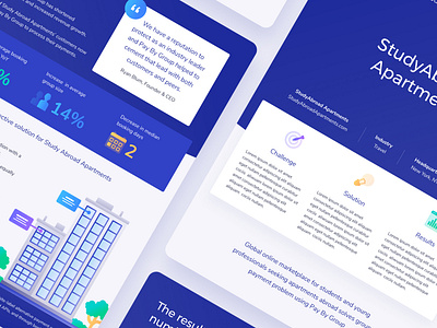 Pay By Group Case Studies building case study dark data design gradient icons illustration light pay quote stats success template testimonial