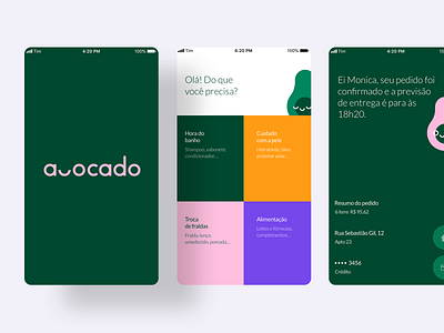 Avocado App app avocado colors colorscheme delivery delivery app design green grid grid layout illustration interface pink ui ux vector