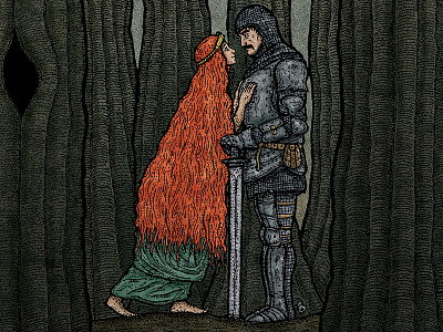A forbidden love drawing illustration ink knight mountain mythical orange tale woods